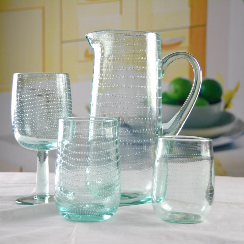 গুণ Recycle Green Spiraling Bubbles  Glass Water Pitcher , Large Glass Pitcher কারখানা