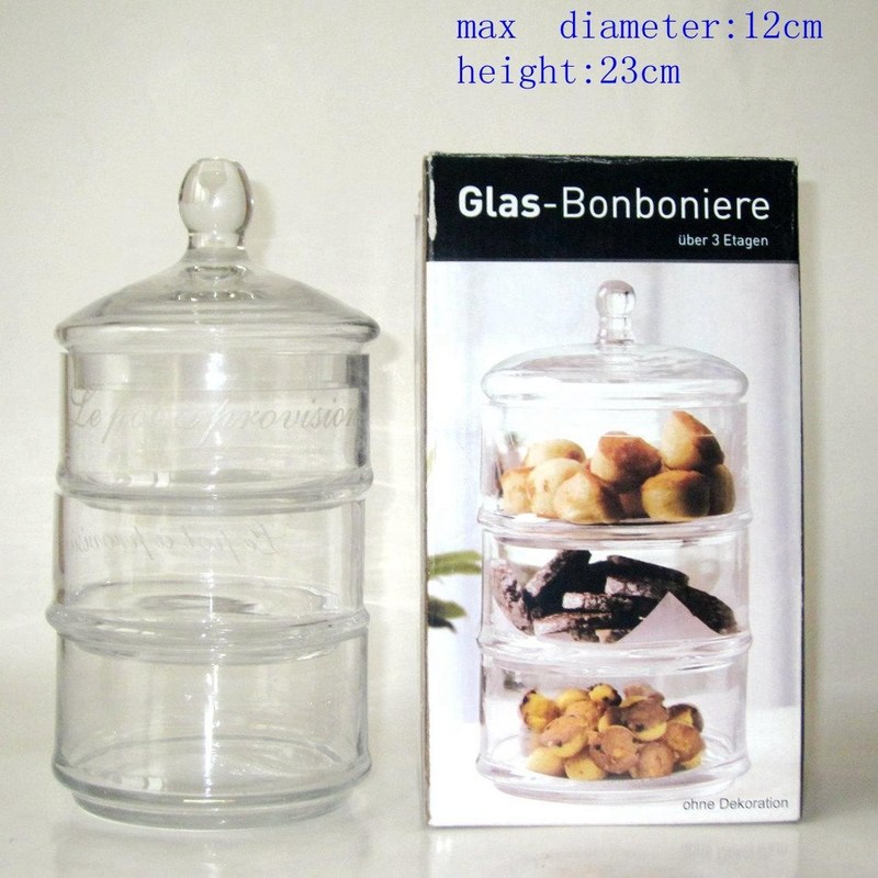 গুণ Handblown 3 Layer Stackable Storage Jars With Lids কারখানা