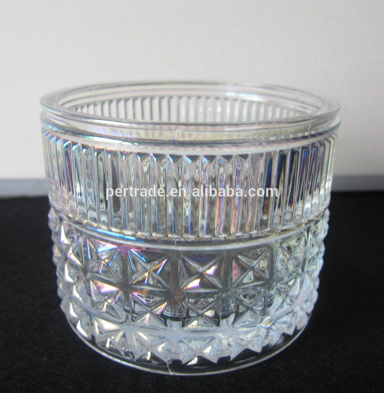 গুণ Embossed Diamonds Pattern Glass Storage Jars With For Candle কারখানা