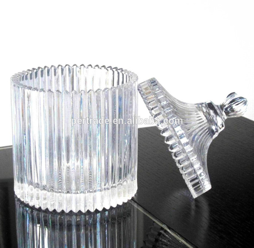 গুণ home Embossed Stripes Large Glass Container With Lid কারখানা