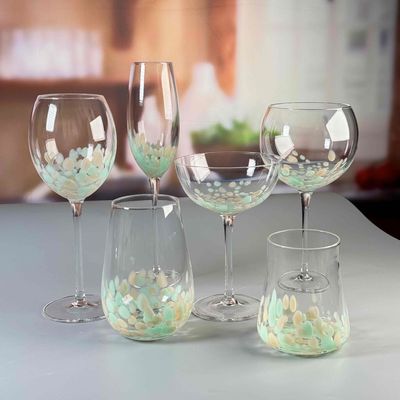 গুণ Customized Hand Blowned Half-confetti Lead Free Crystal Wine Glass Set কারখানা