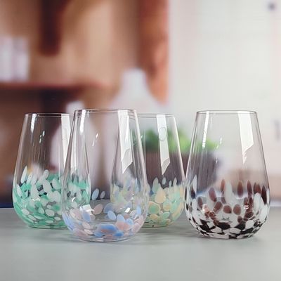 গুণ Customized Hand Blowned Half-confetti Lead Free Crystal Wine Glass Set কারখানা