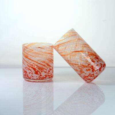 গুণ Hand-blown Orange Swirl Confetti Glass Cup - Artisan Crafted Drinking Glass for Whiskey and Cocktails কারখানা