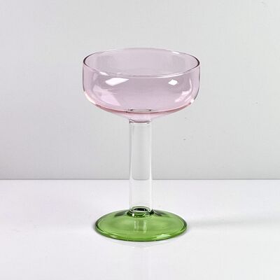 গুণমান Hand Blown Borosilicate Stemmed Wine & Cocktail Glass Set, Pink Bowl with Green Hollow Stem Base, Colored Spray Tinted Art Goblets for Bar, Wedding & Table Decor কারখানা