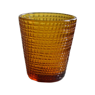 গুণ Embossed Linen Pattern Solid Amber Glass Tea Light Holders কারখানা
