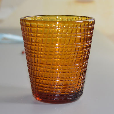 গুণ Embossed Linen Pattern Solid Amber Glass Tea Light Holders কারখানা