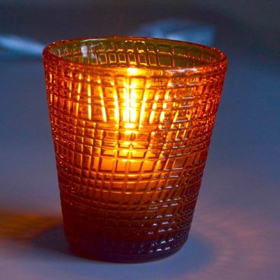 গুণ Embossed Linen Pattern Solid Amber Glass Tea Light Holders কারখানা