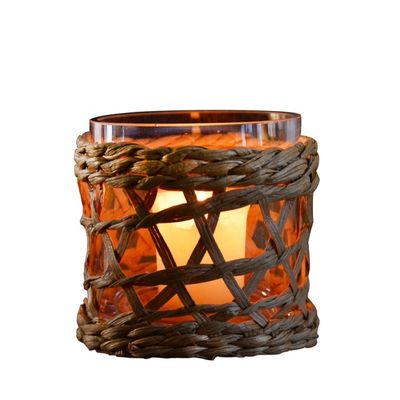 গুণ Round Creative Glass Candle Holders With Wicker Sleeve কারখানা
