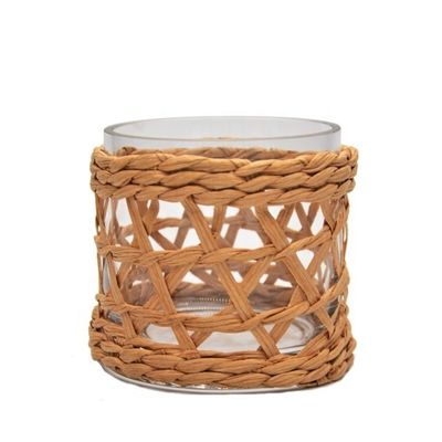গুণ Round Creative Glass Candle Holders With Wicker Sleeve কারখানা