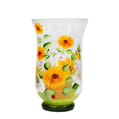 গুণ Hand Painted Sunflower Pattern Glass Candle Holders For Home কারখানা