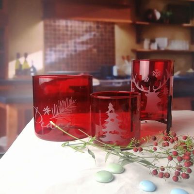 গুণ Brosilicate Glass Candle Holders With Etched Christmas Pattern কারখানা