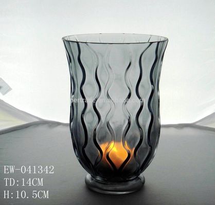 গুণ 8" Grey Embossed Fence Pattern Glass Candle Holders কারখানা