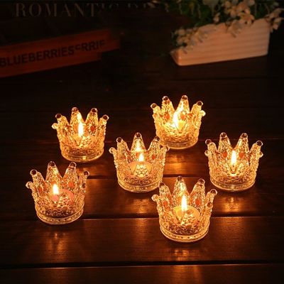 গুণ Romantic Crown Tea Light Mini Votive Candle Holders ,  Glass Cylinder Candle Holders For Party কারখানা