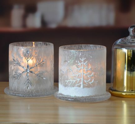 গুণ Frost Glass Candle Holders , Glass Cylinder Candle Holders For Holiday Decoration কারখানা