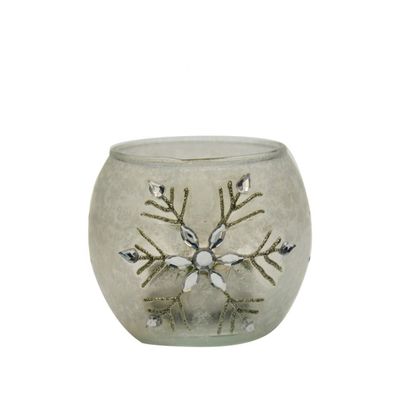 গুণ Handpainted Christmas Snowflake Glass Cylinder Candle Holders কারখানা