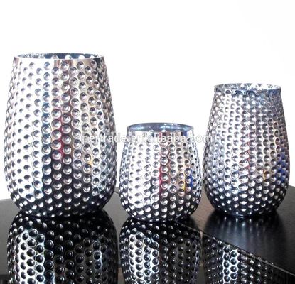 গুণ 3 Size Silver Color Egg Shape Glass Candle Holders কারখানা