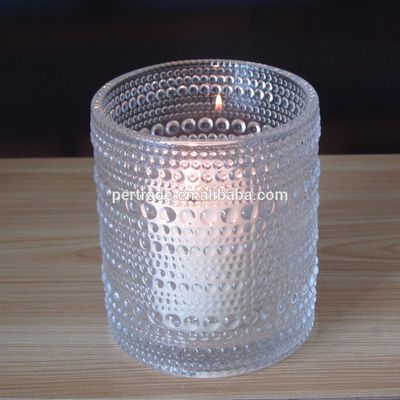 গুণ Customized Embossed Beads Strings Glass Votive Candle Holders ,  Glass Cylinder Candle Holders কারখানা