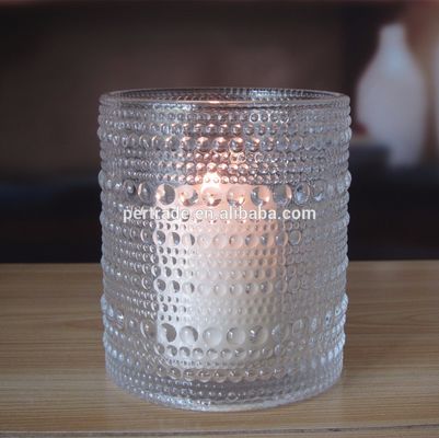 গুণ Customized Embossed Beads Strings Glass Votive Candle Holders ,  Glass Cylinder Candle Holders কারখানা