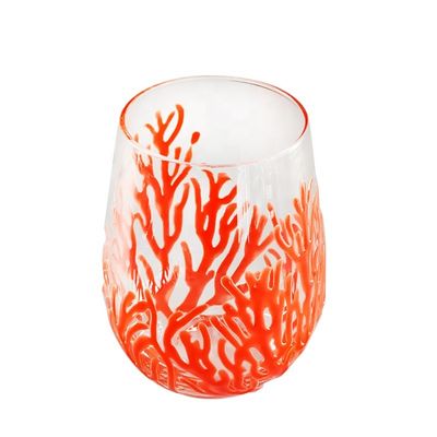 গুণ Egg Shaped 500ml Crystal Wine Glass With Embossed Red Corals কারখানা