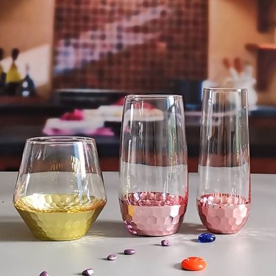 গুণ 400ml Hand Cut Gold Honeycomb Crystal Wine Glasses কারখানা