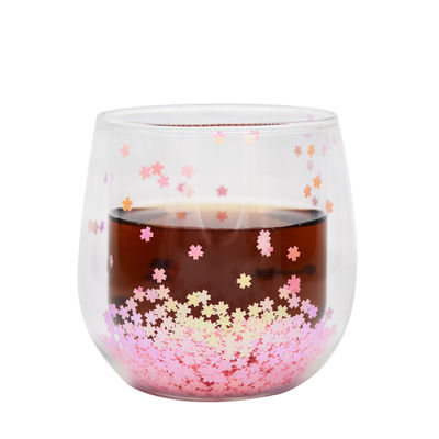 গুণ Customized Double Wall Glass Coffee Cup Decorative Glitter Tumbler Drinking Glasses কারখানা