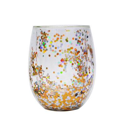 গুণ 13oz Customized Borosilicate Double Wall Tumbler Drinking Glasses With Colorful Glitter Inside কারখানা