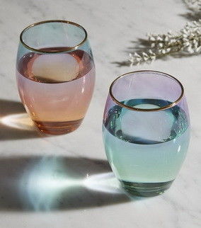 গুণ Egg Shape  Stemless Clear Wine Glass ，Clear Stemless Wine Glasses With Golden Fonts কারখানা
