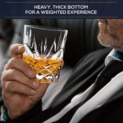 গুণ Old Fashioned Lead Free Embossed 10 Oz Whiskey Glasses , Whiskey Tasting Glasses কারখানা