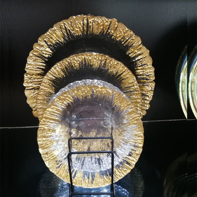 গুণ Golden Color Dessert Glass Charger Plates , Decorative Charger Plates For Wedding কারখানা