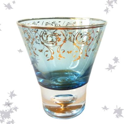 গুণ Blue Color Golden Rim Stemless Crystal Cocktail Glasses কারখানা