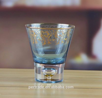 গুণ Blue Color Golden Rim Stemless Crystal Cocktail Glasses কারখানা