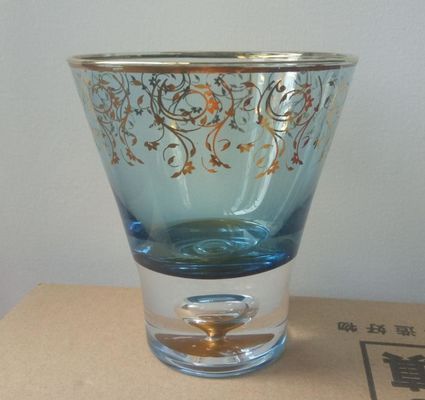 গুণ Blue Color Golden Rim Stemless Crystal Cocktail Glasses কারখানা