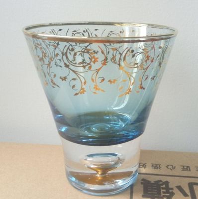 গুণ Blue Color Golden Rim Stemless Crystal Cocktail Glasses কারখানা