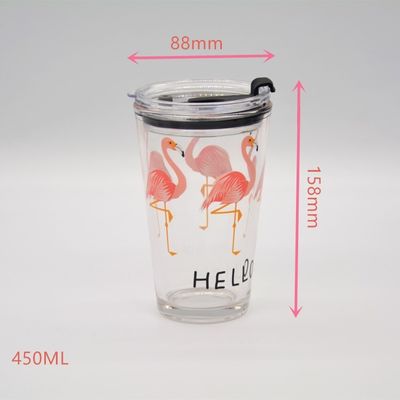 গুণ Decorated Pint Ice Tea Glass Cup With Lid And Silicate Straw Cocktail Tumbler Drinking Glasses কারখানা