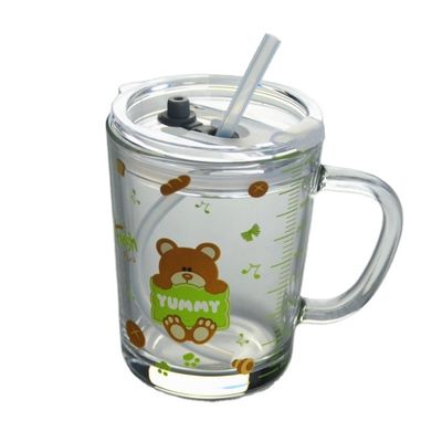 গুণ Cartoon Crystal Drinking Glass With Lid And Silicate Straw কারখানা