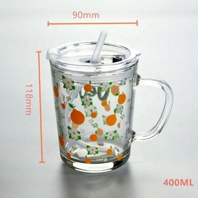 গুণ Cartoon Crystal Drinking Glass With Lid And Silicate Straw কারখানা