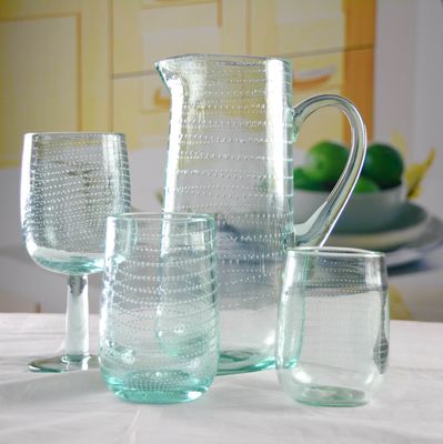 গুণ Recycle Green Spiraling Bubbles  Glass Water Pitcher , Large Glass Pitcher কারখানা
