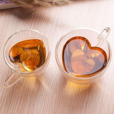 গুণ Creative Lover Heart Shape Borosilicate Transparent Tea Cups কারখানা