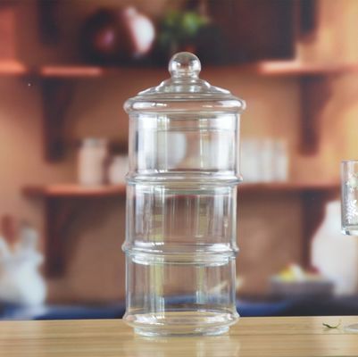 গুণ Stackable 3 Layers Tower Shaped Glass Storage Jars কারখানা
