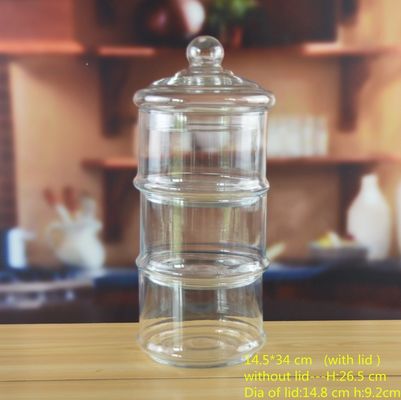 গুণ Stackable 3 Layers Tower Shaped Glass Storage Jars কারখানা