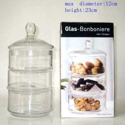 গুণ Handblown 3 Layer Stackable Storage Jars With Lids কারখানা