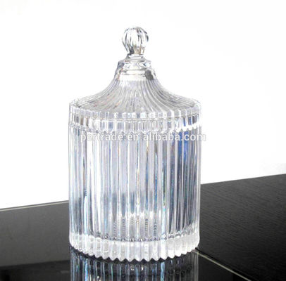 গুণ home Embossed Stripes Large Glass Container With Lid কারখানা