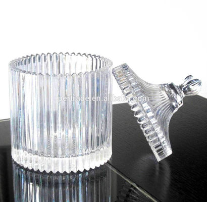 গুণ home Embossed Stripes Large Glass Container With Lid কারখানা